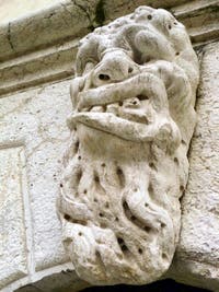 Mascherone of Santa Maria Formosa Bell Tower Campanile in Venice Italy