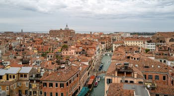 View of Santi Giovanni e Paolo Church and San Lorenzo Canal seen from San Giorgio dei Greci Bell Tower in Venice
