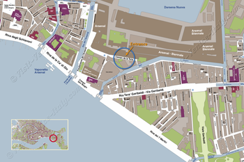 Location Map of the Giardini Pavilions of the International Art Biennale in Venice, Italy