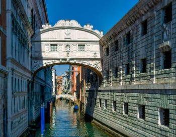 The Bridge of Sighs in Venice, over the Palazzo o de la Canonica Canal.