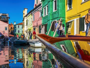 Burano Island Canal and coloured houses