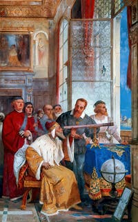 Galileo presents its telescope to Doge Leonardo Donato, fresco by Giuseppe Bertini, Villa Ponti Varese