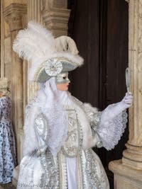 Venice Carnival 2022 Masks and Costumes in front of the Doge's Palace and St. Mark' Basin