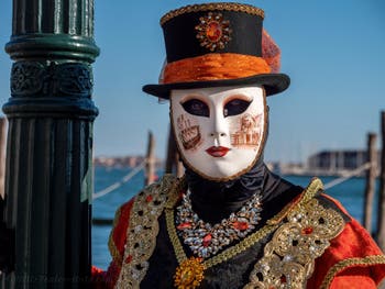 Venice Carnival 2022 Masks and Costumes in front of Saint-Mark Basin