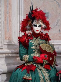 Venice Carnival 2022 Masks and Costumes in front of the Doge's Palace and San Zaccaria Church