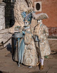 Venetian Carnival Masks and Costumes: Monsieur and Madame la Marquise, piano, doll and elegant candlestick, at the Arsenal.