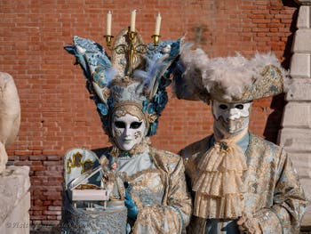 Venetian Carnival Masks and Costumes: Mister and misses the Marquise, Piano, Doll, Chandelier and Elegance, at the Arsenal.