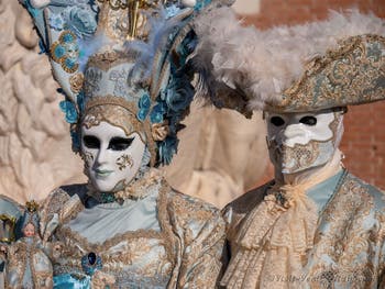 Venetian Carnival Masks and Costumes: Monsieur and Madame la Marquise, piano, doll and elegant candlestick, at the Arsenal.
