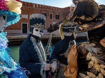 Venetian Carnival Masks and Costumes, Blue and Silver Prince and Princess at the Arsenal.