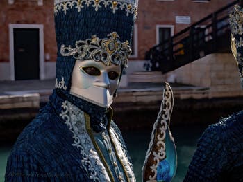 Venetian Carnival Masks and Costumes, Blue and Silver Prince and Princess at the Arsenal.