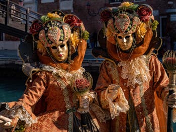 Venetian Carnival Masks and Costumes, Prince and Orange Princess at the Arsenal.