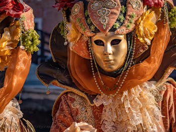 Venetian Carnival Masks and Costumes, Prince and Orange Princess at the Arsenal.