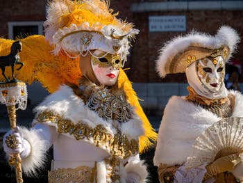 Venetian Carnival Masks and Costumes, The Queen and her lady-in-waiting at the Arsenal.