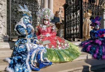 All in bloom at the Arsenal, the masks and costumes of the Venice Carnival. 