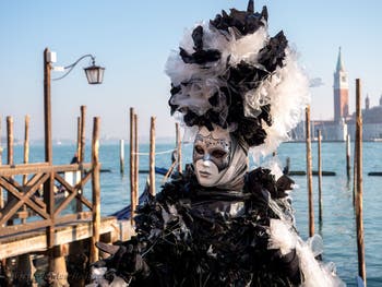 Venetian Carnival masks and costumes, Pretty black and white bouquet at Saint Marc