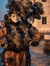 Venetian Carnival masks and costumes, The Black and Gold Twins at San Giorgio Maggiore
