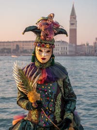 Venetian Carnival masks and costumes, Lady with the Golden leaf palm at San Giorgio Maggiore