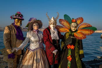 Venetian Carnival masks and costumes, rural Corollas in San Giorgio Maggiore