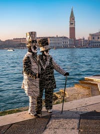 Venetian Carnival masks and costumes, The Black and White Chic in San Giorgio Maggiore