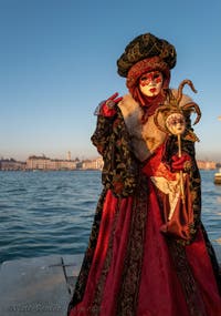 Venetian Carnival Masks and Costumes, The Lady with the Jester Doll at San Giorgio Maggiore