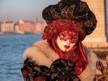 Venetian Carnival Masks and Costumes, The Lady with the Jester Doll at San Giorgio Maggiore