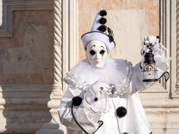 Venetian Carnival masks and costumes: Pierrot poet at San Zaccaria