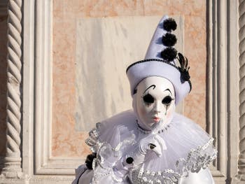 Venetian Carnival masks and costumes: Pierrot poet at San Zaccaria