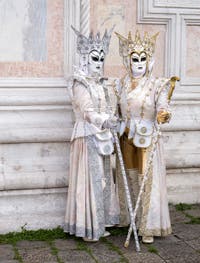 Venice Carnival, Snow Princesses' Masks and Costumes on San Zaccaria Square in the Castello district