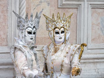 Venice Carnival, Snow Princesses' Masks and Costumes on San Zaccaria Square in the Castello district