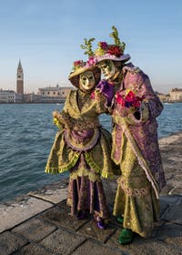 Venetian Carnival Mask and Costume: Elegant and amorous flowers on the island of San Giorgio Maggiore