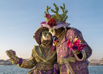 Venetian Carnival Mask and Costume: Elegant and amorous flowers on the island of San Giorgio Maggiore