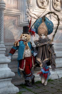 Venice carnival costumes in front of the church of San Zaccaria.