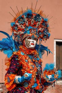 People in costume at the Venice carnival on Campo San Martin.