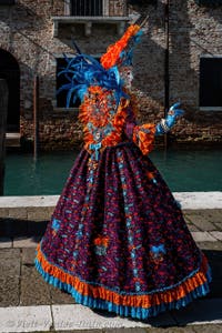 People in costume at the Venice carnival in front of the Madonna della Salute.