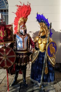 The parade of people in costume at the 2026 Venice Carnival in Campo San Lorenzo.