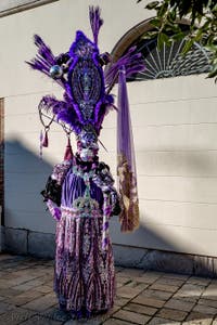 The parade of people in costume at the 2026 Venice Carnival in Campo San Lorenzo.