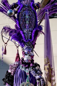 The parade of people in costume at the 2026 Venice Carnival in Campo San Lorenzo.