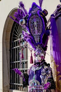 The parade of people in costume at the 2026 Venice Carnival in Campo San Lorenzo.