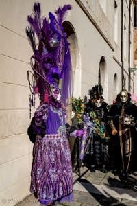 The parade of people in costume at the 2026 Venice Carnival in Campo San Lorenzo.