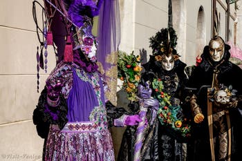 The parade of people in costume at the 2026 Venice Carnival in Campo San Lorenzo.