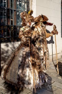 The parade of people in costume at the 2026 Venice Carnival in Campo San Lorenzo.