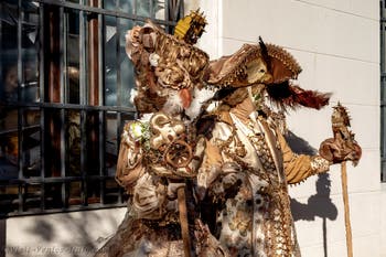 The parade of people in costume at the 2026 Venice Carnival in Campo San Lorenzo.