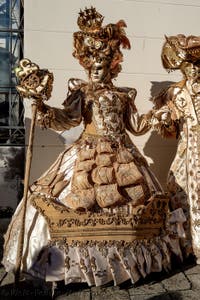 The parade of people in costume at the 2026 Venice Carnival in Campo San Lorenzo.