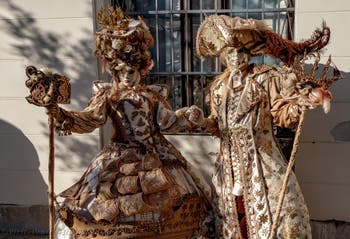 The parade of people in costume at the 2026 Venice Carnival in Campo San Lorenzo.