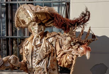 The parade of people in costume at the 2026 Venice Carnival in Campo San Lorenzo.