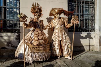 The parade of people in costume at the 2026 Venice Carnival in Campo San Lorenzo.