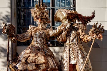 The parade of people in costume at the 2026 Venice Carnival in Campo San Lorenzo.