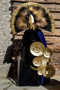 The parade of people in costume at the 2026 Venice Carnival in Campo San Lorenzo.