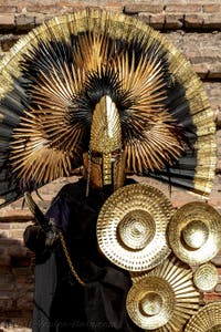 The parade of people in costume at the 2026 Venice Carnival in Campo San Lorenzo.