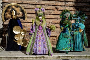 The parade of people in costume at the 2026 Venice Carnival in Campo San Lorenzo.